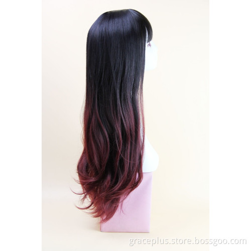 Wholesale synthetic hair wigs ombre natural straight wave machine made with baby hair for women